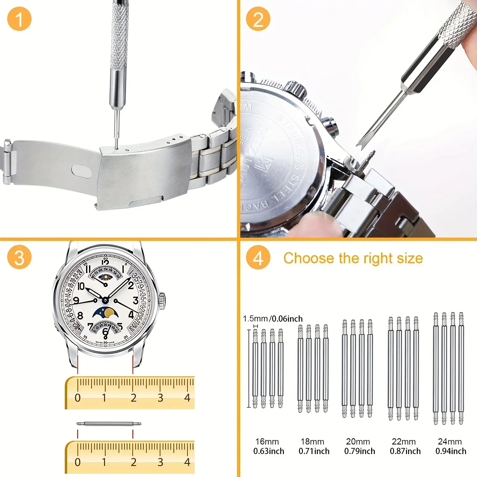 مجموعة أدوات إزالة رابط الساعة ، مجموعة إصلاح سوار الساعة لتعديل واستبدال سوار الساعة ، دليل المستخدم ، 39 * لكل مجموعة