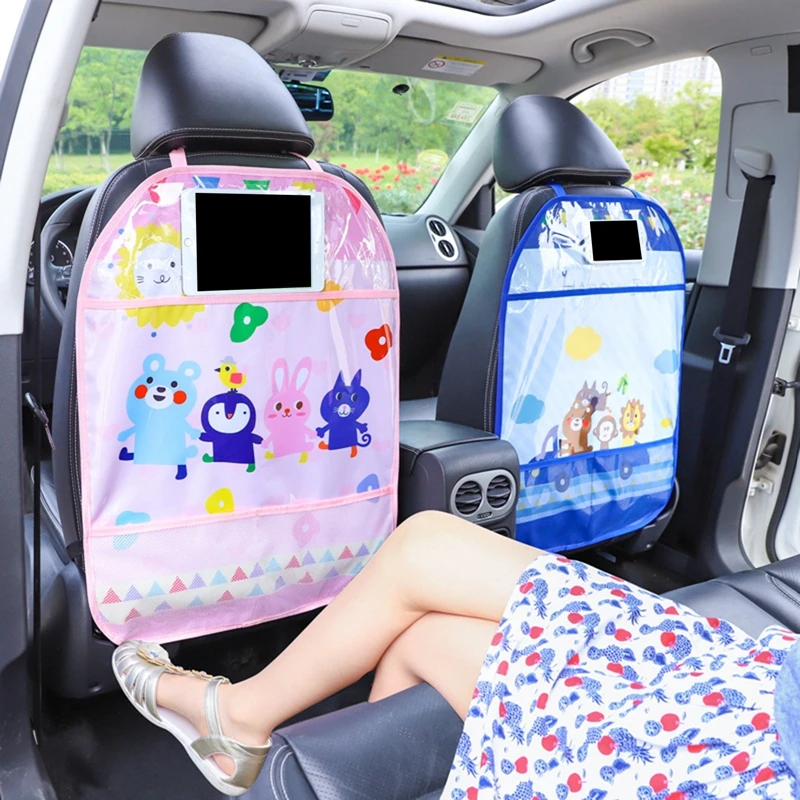 

65*44.5CM Car Seat Back Protector Pad Cartoon Style Cute Leather Waterproof Mat with Storage Pockets Anti Kick Dirty for Child