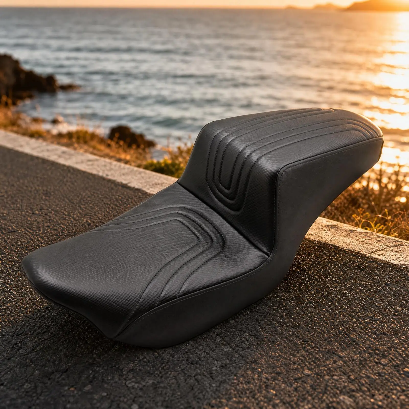 Bagger Cruiser Motorcycle Backrest Cushion Seat Pad with Contoured Design Stitched Pattern for Passenger Support