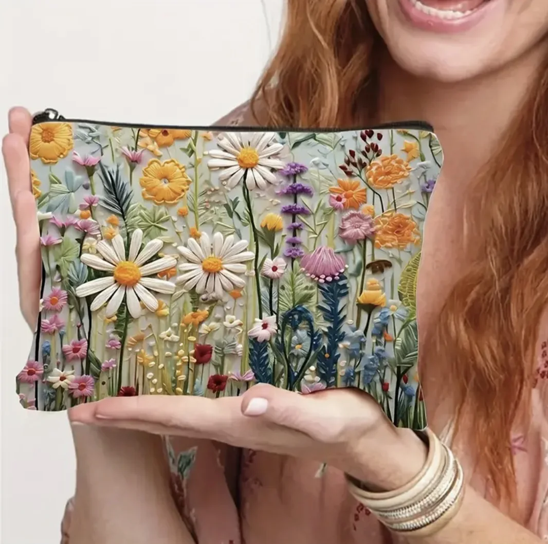 Große Kapazität Floral doppelseitig bedruckte Make-up-Tasche Reiseveranstalter Handtasche Leinen Frauen Kosmetik Aufbewahrungstasche als Geschenk – Detail 2