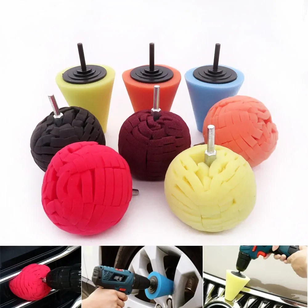 Almofada de polimento de carro, esponja de espuma para polimento de cone, kit de depilação automotiva para polimento de farol de cubo de roda de carro