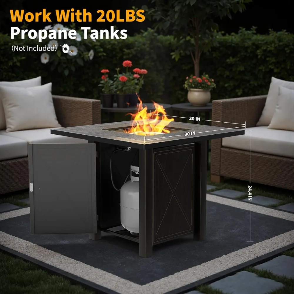 30" Propane Fire Table with Premium Ceramic Tabletop, 50000 BTU Powerful Gas Firepit Table - Includes Lid and Lava Rocks