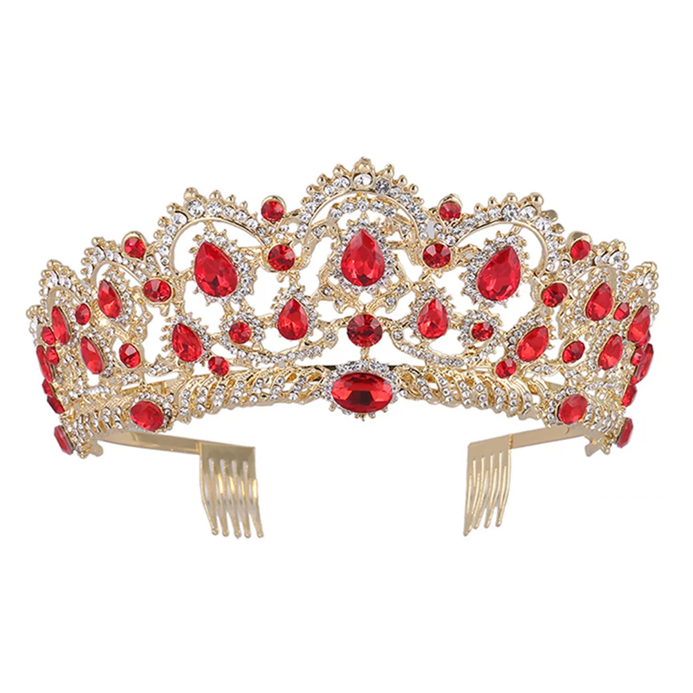 Red Rhinestones Headpiece Baroque for Women Crown The Online Series Apparel Bride