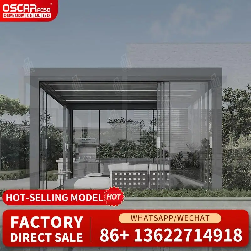 6x6 10x10 Bioclimatic Outdoor Motorized Retractable Aluminum Pergola Kit for Garden Patio Backyard pergola