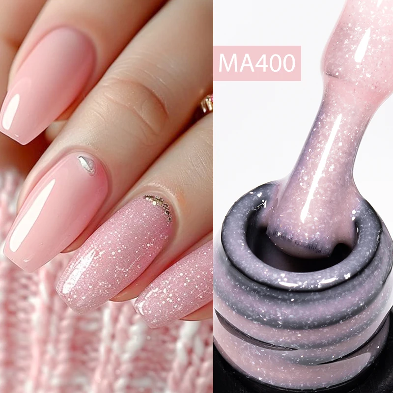 MEET ACROSS 7ml Nude Pink Sparkly Rubber Base Gel Nail Polish Semi Permanent UV/LED Painting Gel For Nails Manicure DIY Design