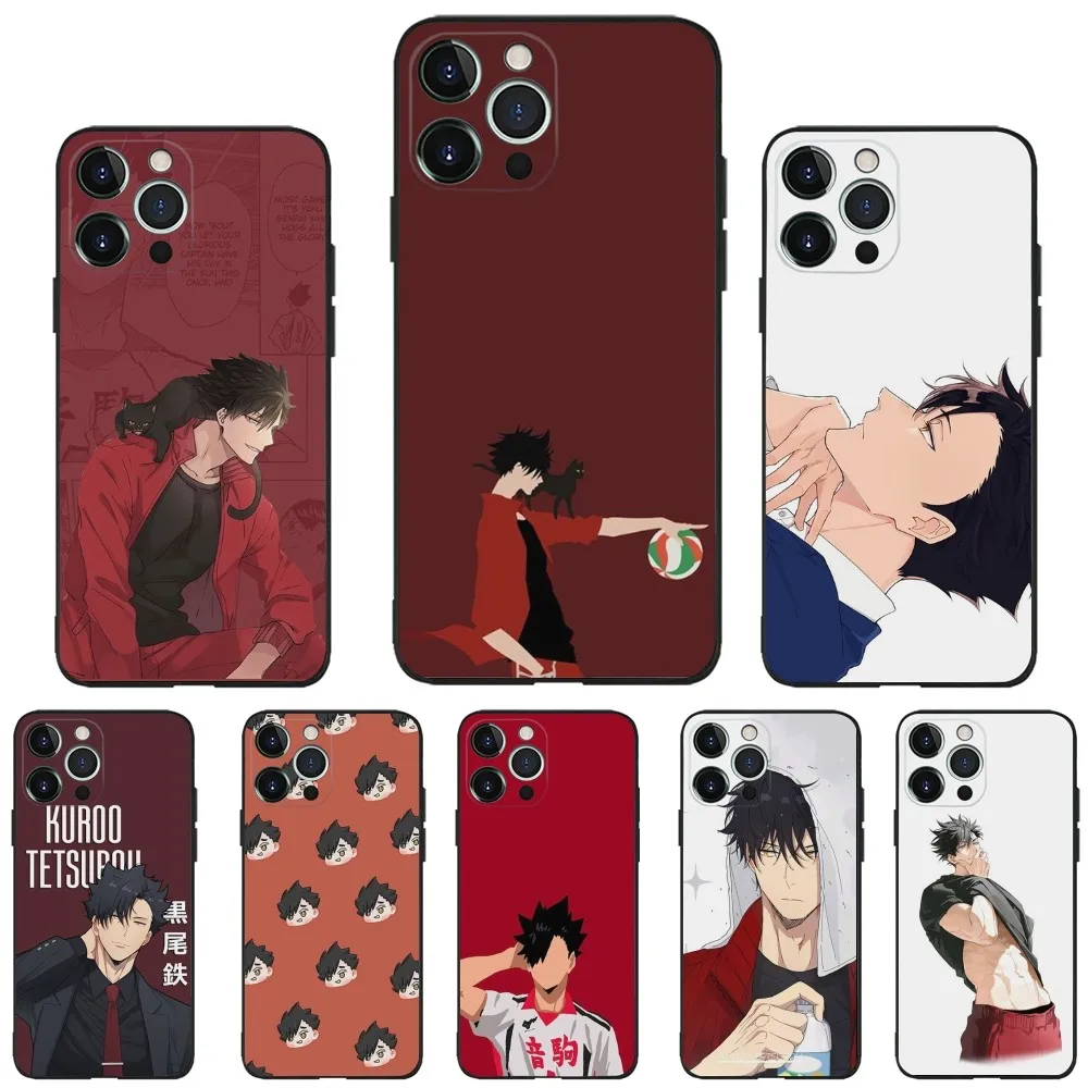 Tetsuro Kuroo Anime Phone Case For iPhone 16,15,14,13,12,11,Plus,Pro Max,XS,X,XR,SE,Mini,8,7 Soft Silicone Black Cover