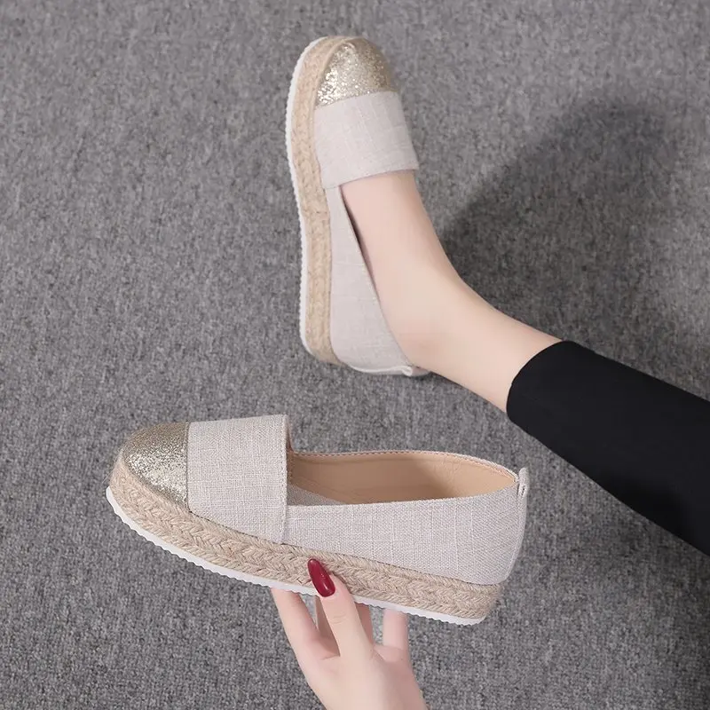 2024 New Autumn Women\'s Casual Flat Shoes Patchwork Moccasins Loafers Espadrilles White/Black Plus Size 34-43 WFS306