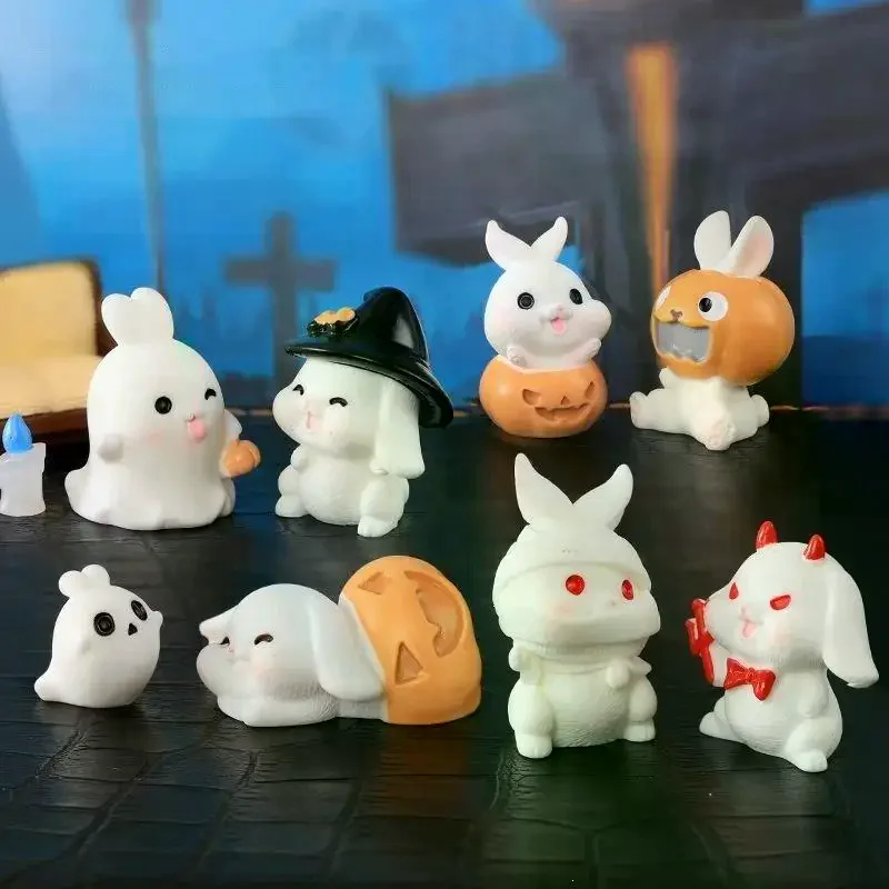 Halloween Themed Adorable Rabbit Resin Figurine Mini Cute Cartoon Statue for Home Shelf Office Holiday Party Decor