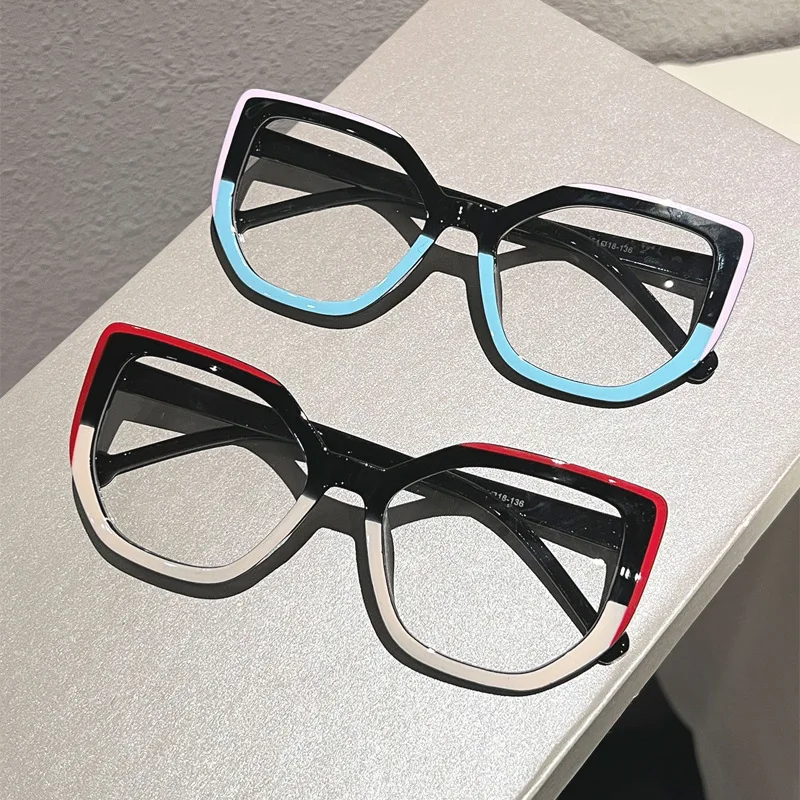 New Women Fashion Cat‑Eye Anti‑Blue Light Glasses Personalized Color‑Blocked Non‑Prescription Eyeglasses Trendy Eyewear
