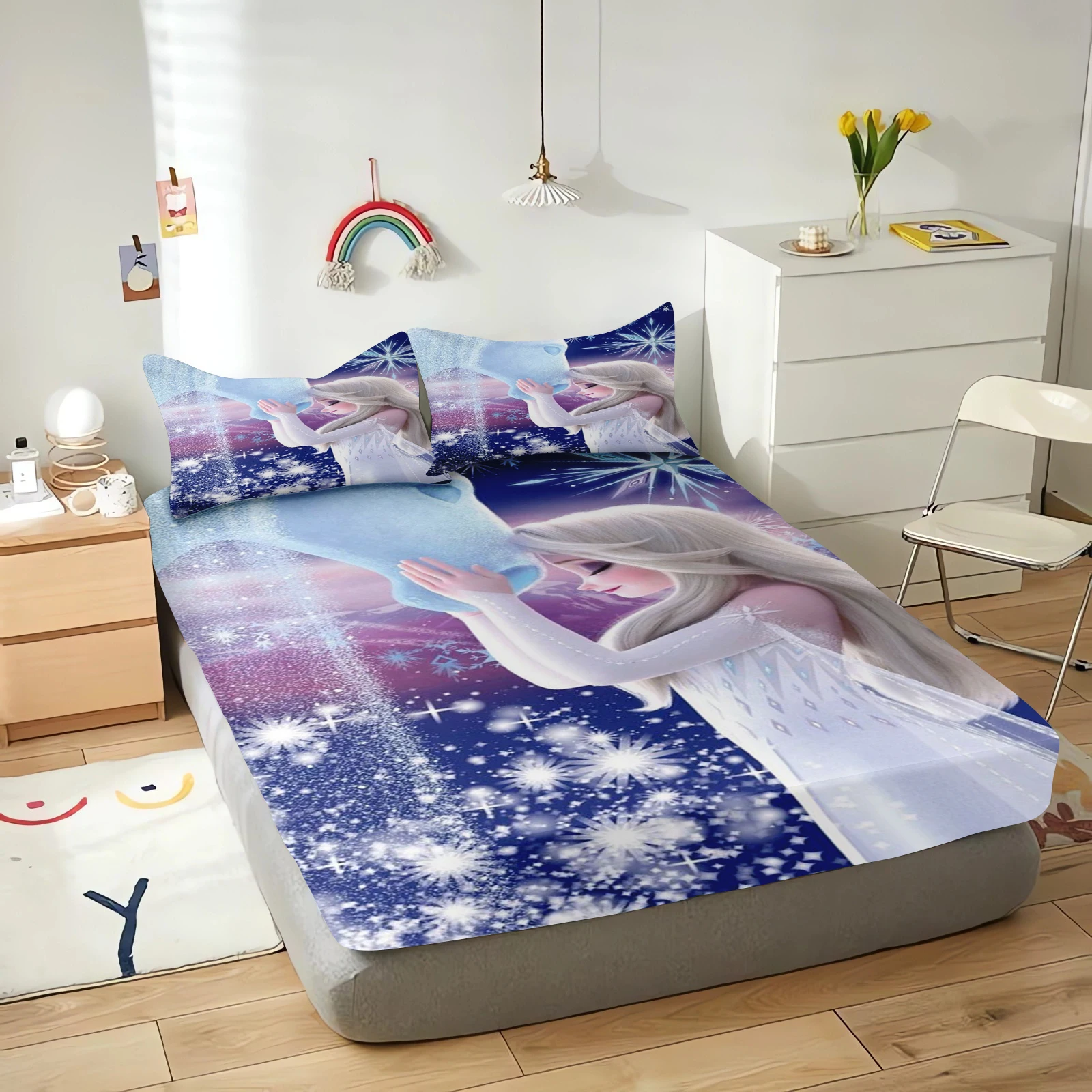 Disney Frozen Cartoon Fitted Sheet for Children, Cute Digital Printing Bedding, Coverage Sheets, Teenager with Elastic