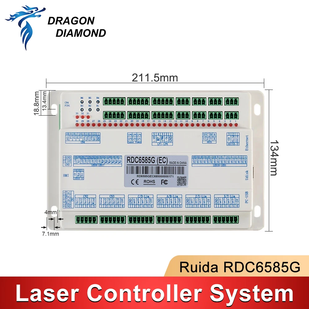 Ruida RDC6585G Laser Controller System 8 Axis Motion Control Card For Co2 Laser Engraving Cutting Machine