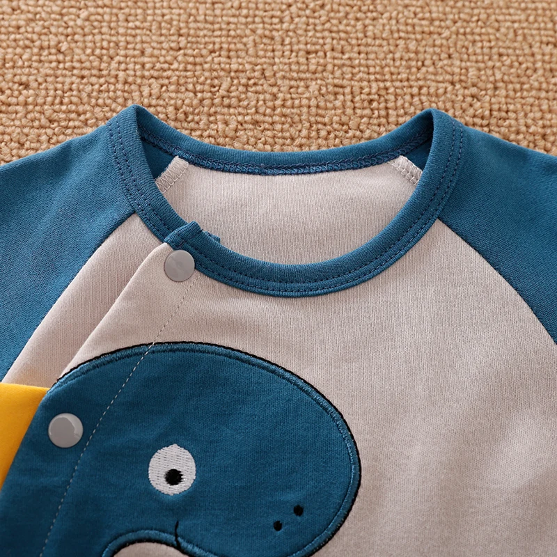 Baby Boy Girl Newborn Cute Cartoon Dinosaur Toddler Color Blocking Spring And Autumn Long Sleeved Jumpsuit