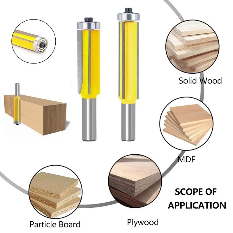 XCAN Milling Cutter 12mm Shank Flush Trim Router Bit 4Flute Pattern Wood Router Bit Top Bearing Bits Woodworking Tools