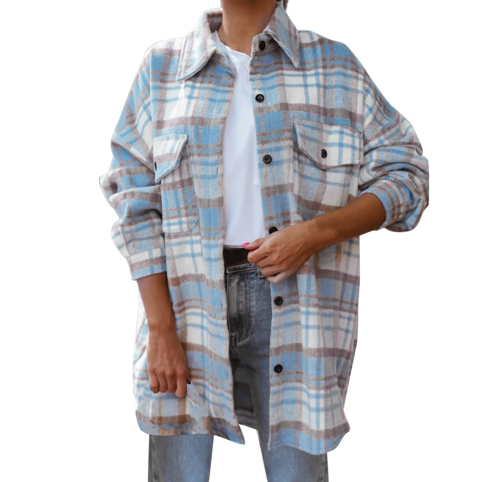 Vintage Women's Casual Flannel Plaid Shirt Jacket