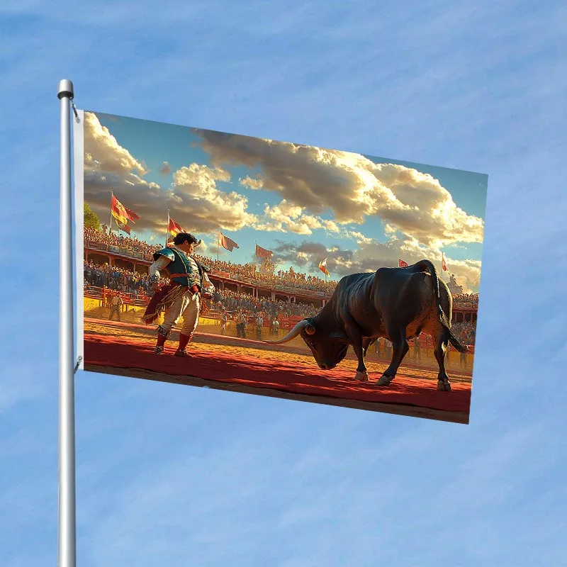 Bullfighting Matador and Angry Bull Outdoor Polyester Flag Durable Decoration