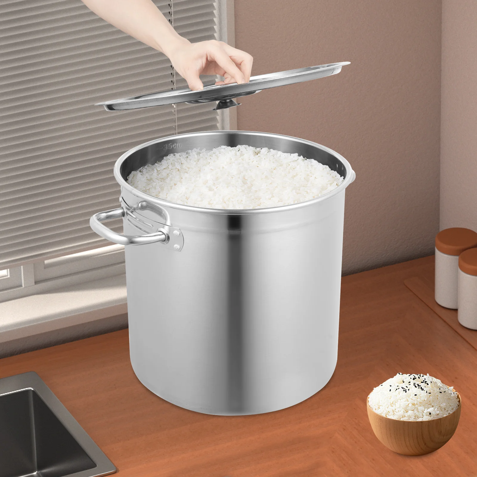 

35 L Stainless Steel Stockpot Thickened Bottom Cooking Stockpot with Anti-slip Grooves Handle Even Base