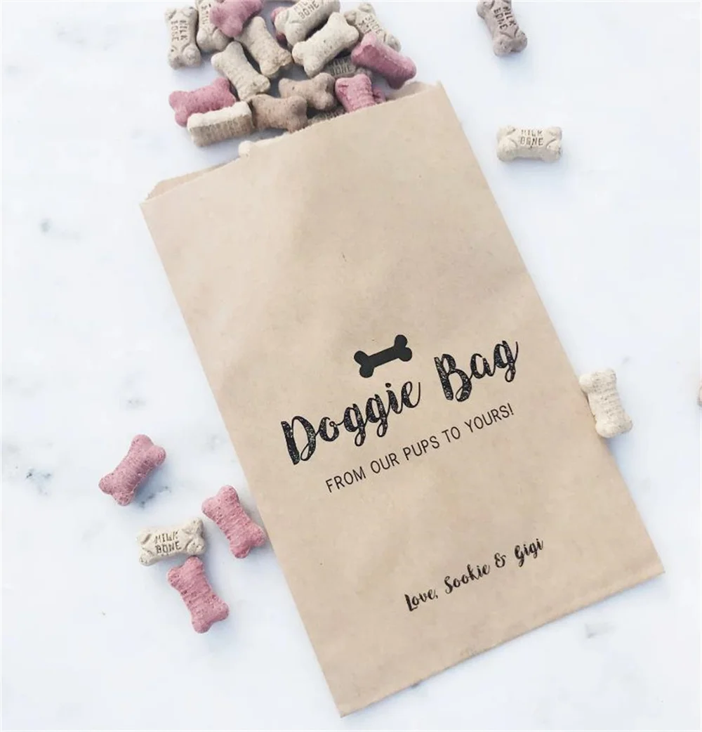 50pcs  Doggie Bag Favor Bag - Dinner Menu Collection - Favor Bags - Custom Printed on Kraft Brown Paper Bags