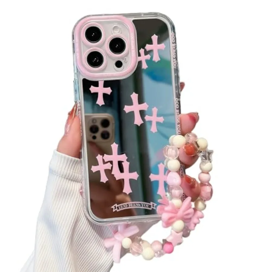 

for iPhone 12 Pro Max Case, [ Pattern][Shiny Mirror Case][2-in-1 Wristband with Beads] Soft TPU Frame, Shockproof and Anti-Drop