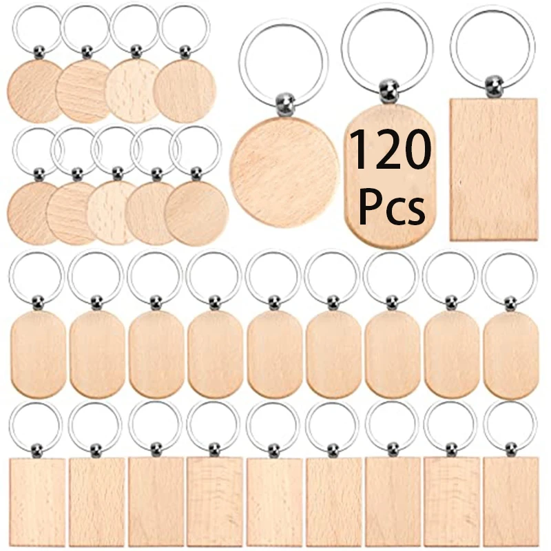 

120Pcs Blank Wooden Key Chain Wood Blanks for Crafts