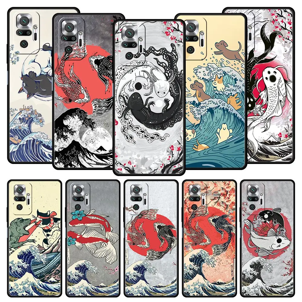 Custodia per telefono Koi Fish per Xiaomi Redmi Note 12 11 10 9 8 7 9s 8T Pro K40 Gaming 8A 9A 9C 9T 4G 5G Cover Black Coque Silicone