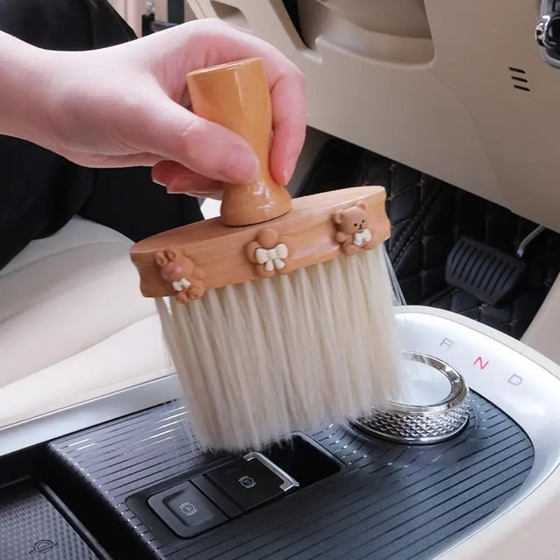 Cartoon Solid Wood Car Interior Dust Removal Brush Cleaning Tool Air Outlet  Interior Gap Dust Removal Artifact