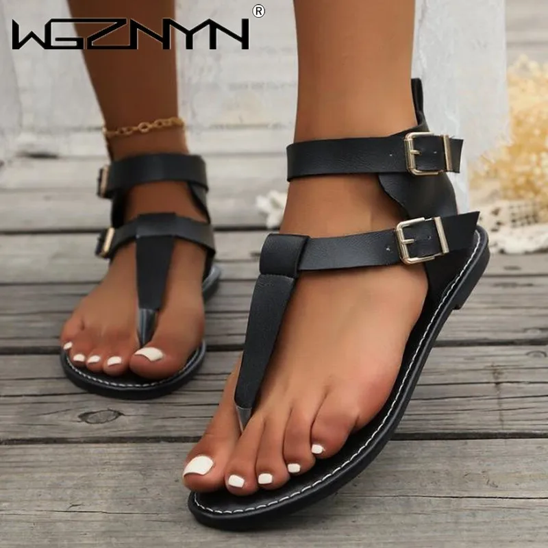 2024 Cool Outdoors Thong Sandals for Women Plain Artificial Leather Toe Post Flat Sandal Women Designer Luxury Casual Beach Shoe