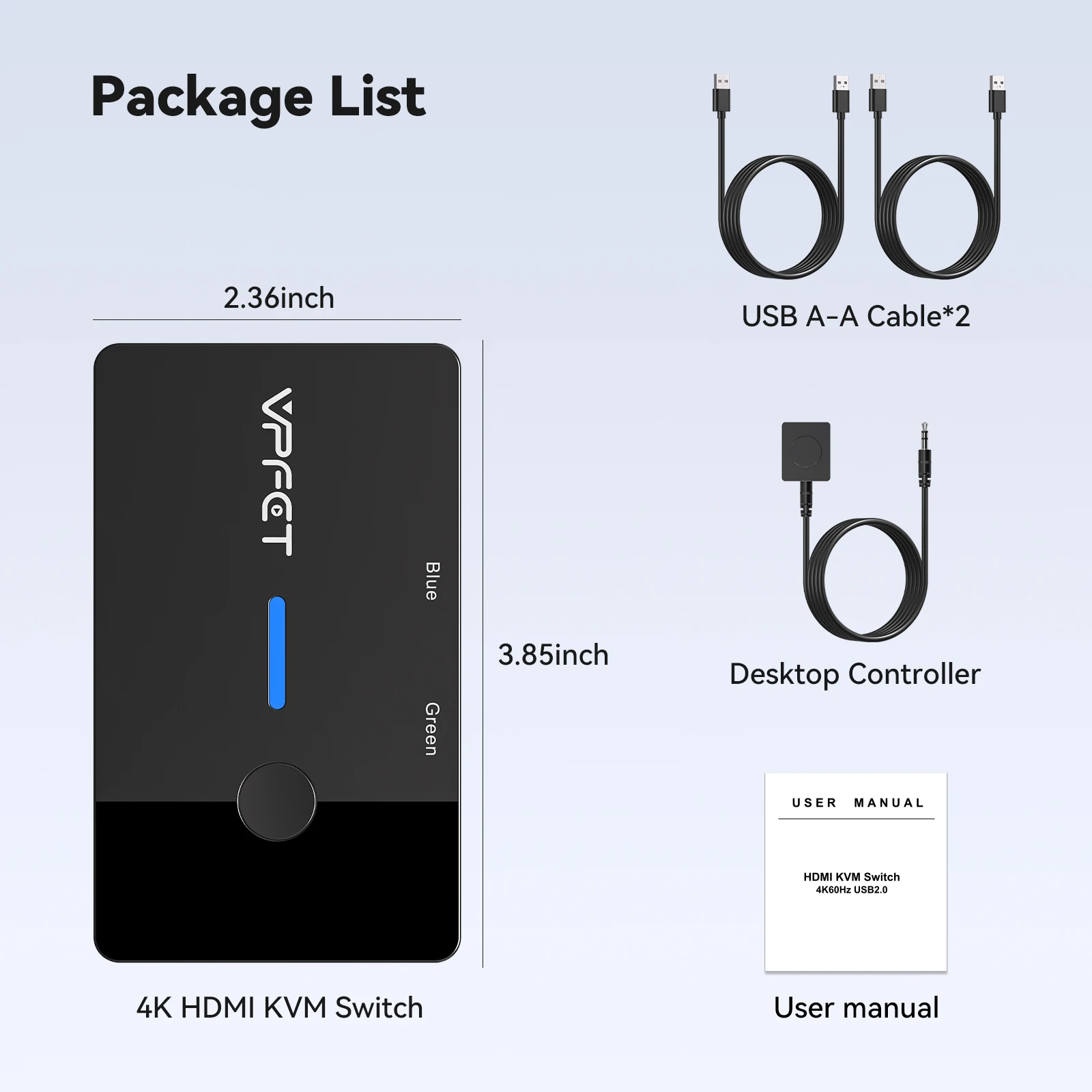 Conmutador KVM HDMI 4K @ 60Hz, 1 Monitor, 2 ordenadores para compartir teclado, ratón, concentrador USB, Plug and Play, compatible con Windows, Mac, Linux, sin alimentación