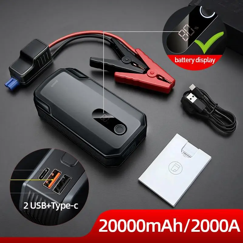 New! Baseus 2000A Emergency Jump Starter 20000mAh Power Bank Car Start Booster Device for Petrol Diesel Car Battery Starting