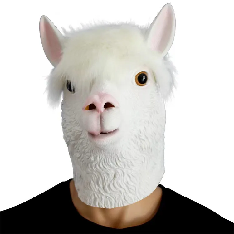 Animal Alpaca Mask Adult Full Face Latex Mask Sheep Head Cosplay Costume Halloween Props Tricks Clown Masquerade Party Mask