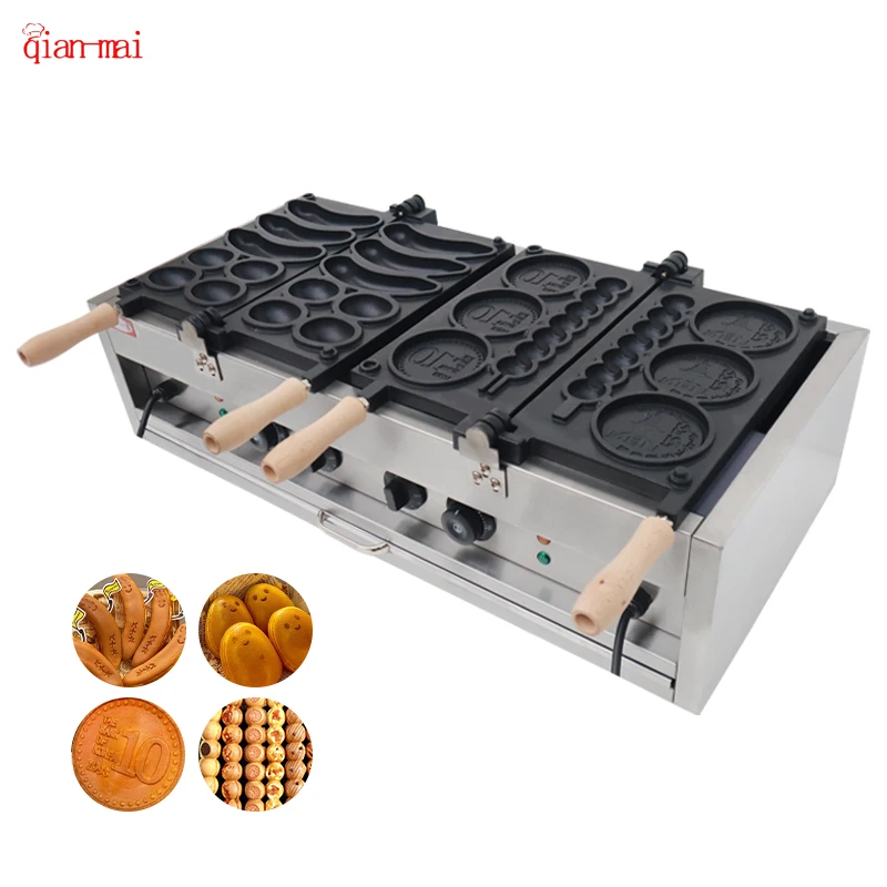 

Commercial 4 In 1 Banana Egg Gold Coin Ball Bubble Waffle Machine Korean Bread Baking Machine Won Cute Face Smile Waffle