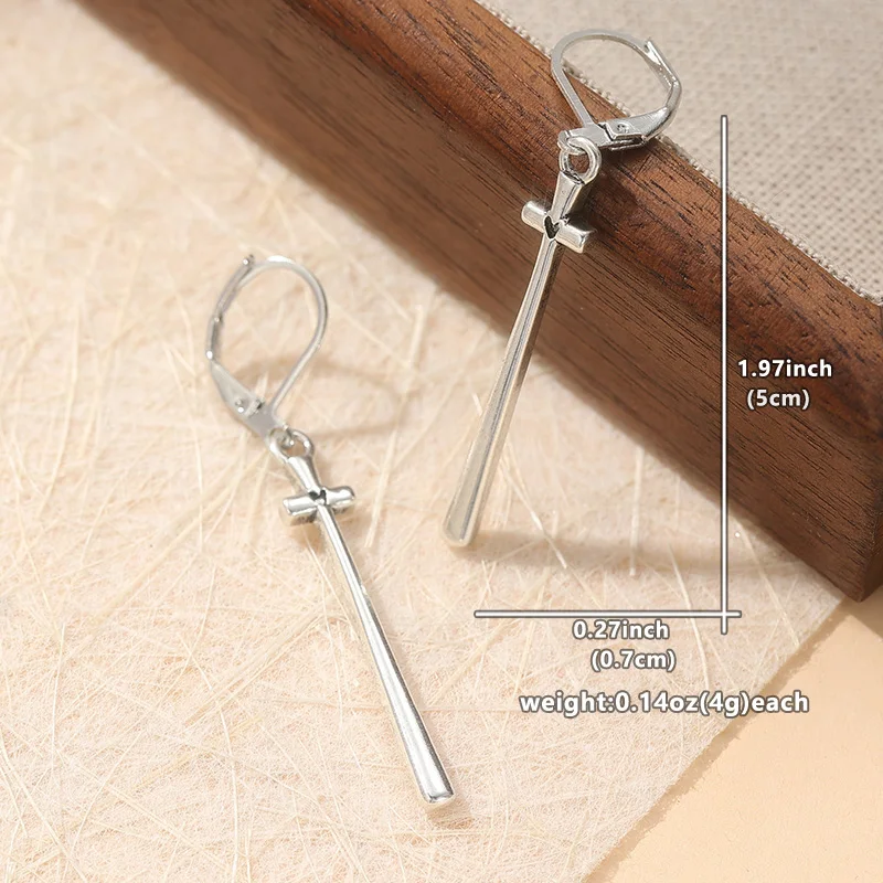 Ethnische Silberfarbene Kreuz-Ohrhänger für Damen Metall Handgeschnitzte Lange Ohrringe für Partys und Alltag – Detail 5