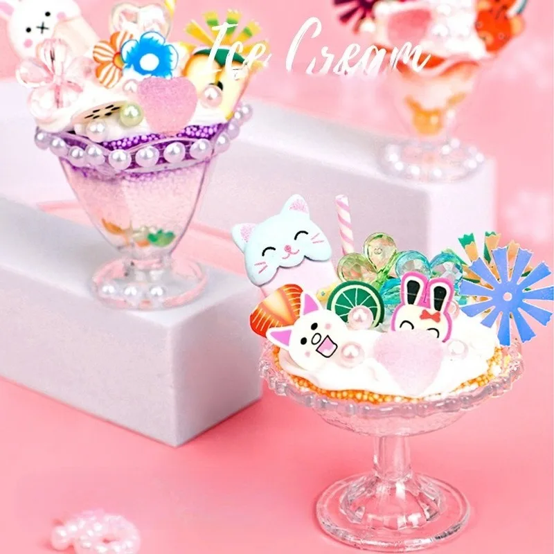 1 Set DIY Handmade Ice Cream Simulation Toy Mini Colorful Snow Paste Making Material Kit Cake Dessert Cup Toy