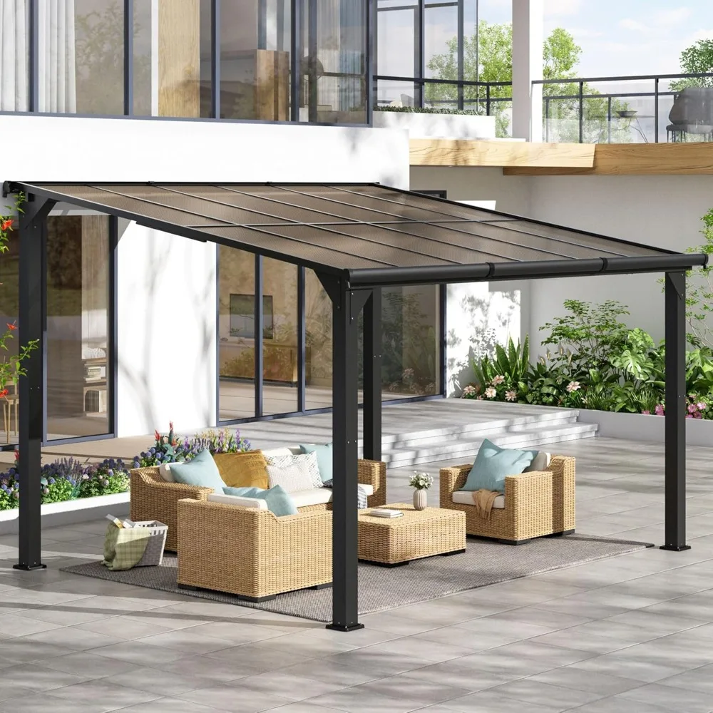 

10x12 FT Gazebo, Outdoor Wall-Mounted Lean to Gazebo Pergola on Clearance with Updated Frame Structure and Roof.