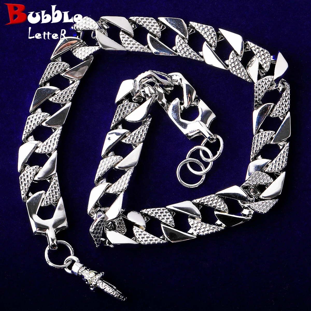 Bubble Letter 15mm Semi Patterned Cuban Link Belcher Chain Men Necklace Choker Real Copper Gold Plated Hip Hop Jewelry Alber Cla