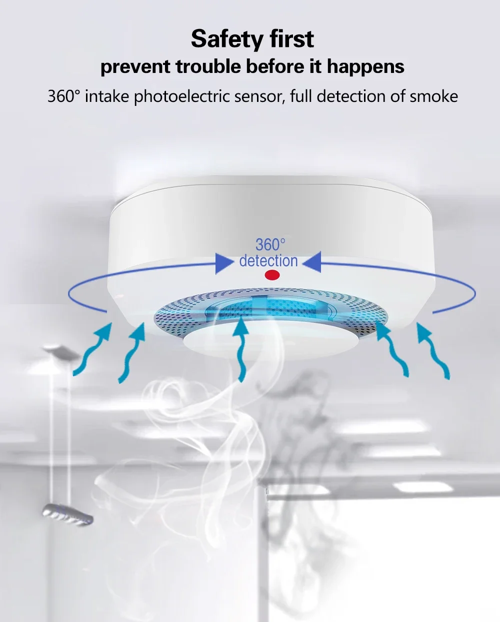 Wofea WiFi Smoke Detector Home Security Fire Alarm System Tuya Smart Smoke Sensor APP Message Push 95db Sound No Need Hub