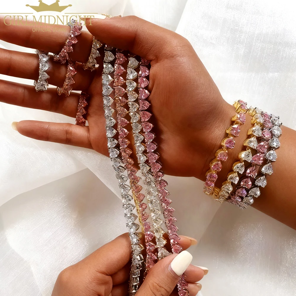 2025 Iced Out Bling 5A Cubic Zirconia Heart Cz Tennis Chain Naszyjniki Dla Kobiet Mężczyzn Prezent Walentynkowy Moda Zestaw Biżuterii