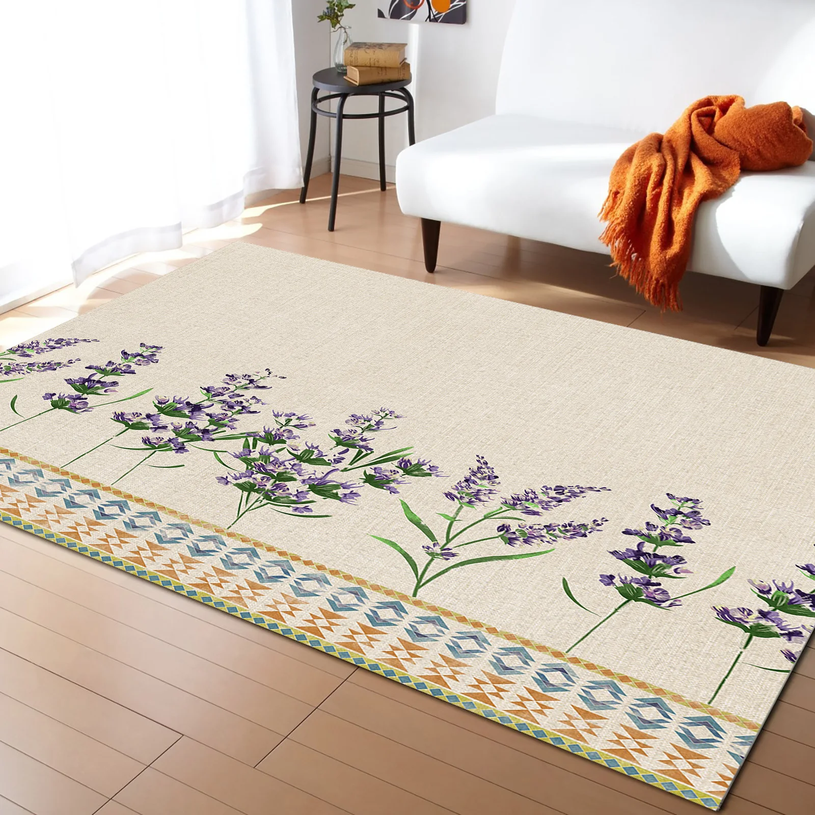 Flower Lavender Boho Living Room Carpet Coffee Table Floor Mat Study Bedroom Bedside Home Decoration Large Rug Floor Mat