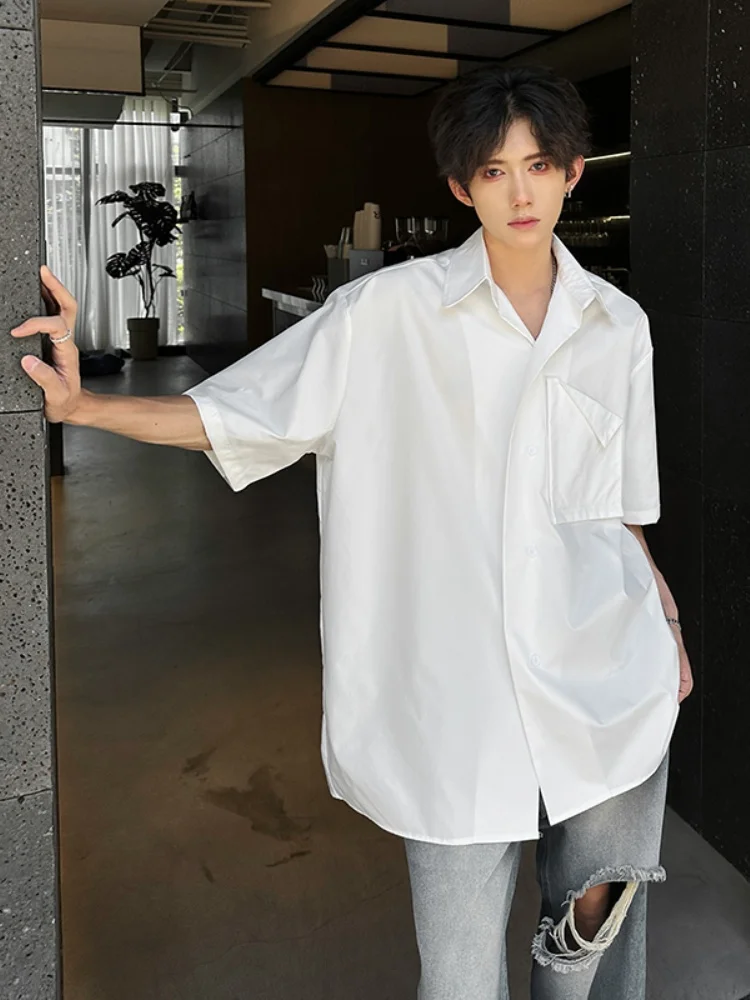 

Мужская свободная рубашка с коротким рукавом, модная, в городском стиле, из тонкого материала с эффектом прохлады, с пуговицами, летняя новинка