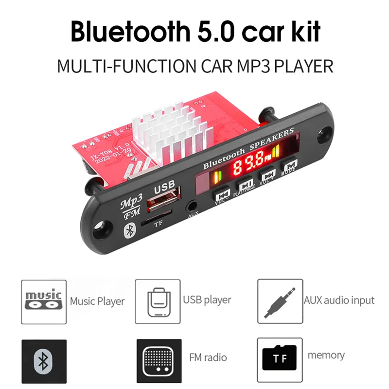 2Pcs 2X60W Amplifier Bluetooth 5.0 MP3 Decoder Board Handsfree 12V Wireless Music Player Audio Modul USB TF AUX FM Radio-BCBW