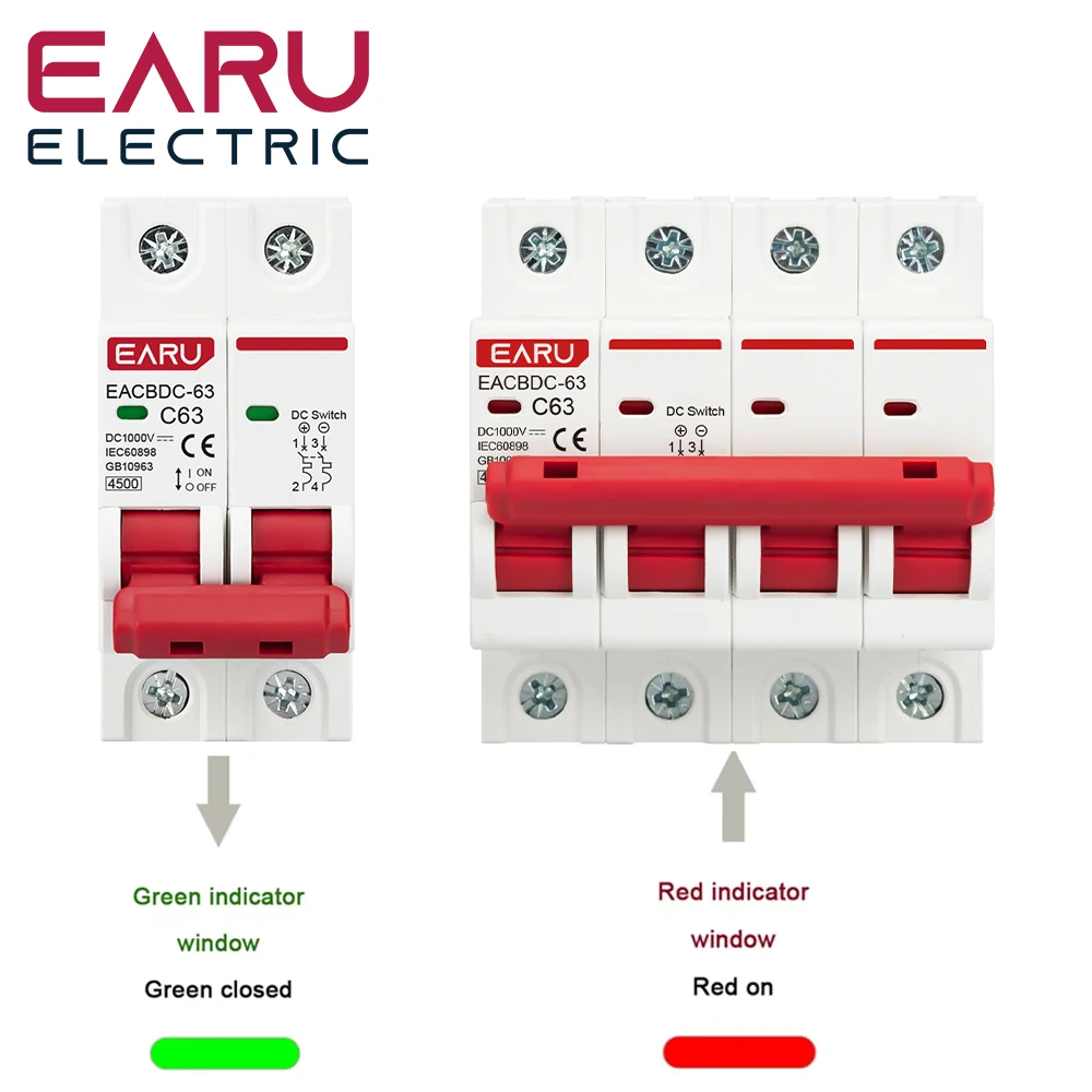 DC 1000V 1P 2P 3P 4P Solar Mini Circuit Breaker Overload Protection Switch6A~63A/80A 100A 125A MCB for Photovoltaic PV System