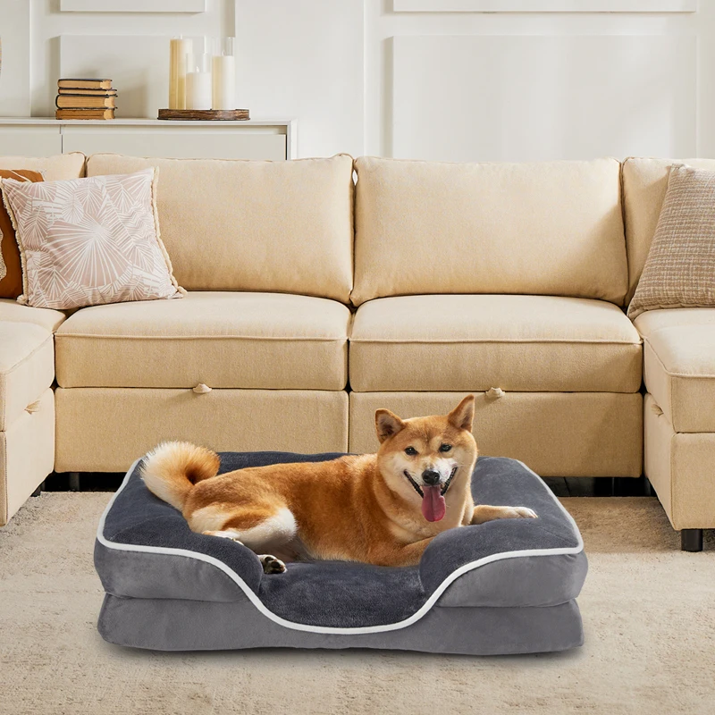 

Memory Foam Pet Bed for Small Dogs & Cats with Washable Removable Cover Non-Slip Base Waterproof Liner Egg Crate Foam