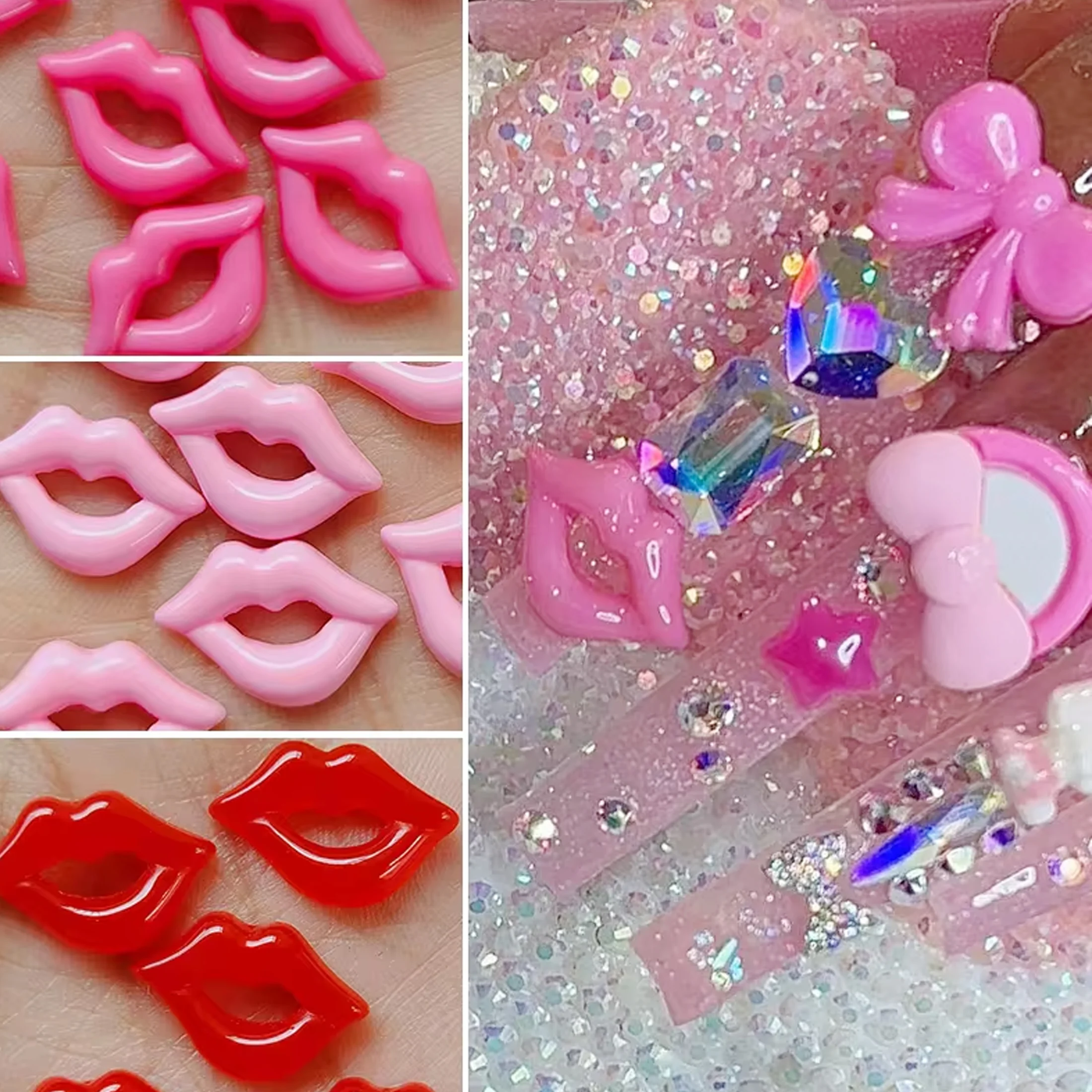 20pcs/set Mix color Love Valentine Nail Charms Lover Design Jewelry Nails Art Manicure Decoration 3D Pink/Red Lips