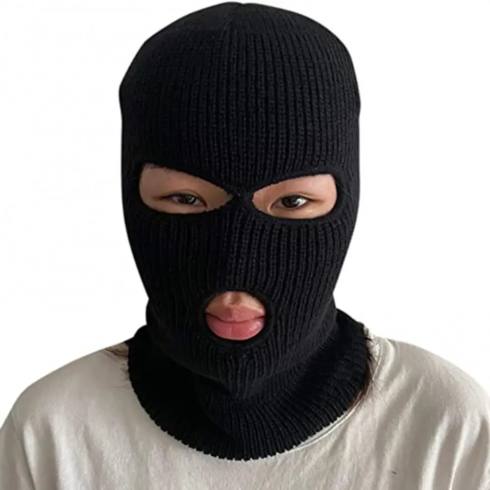 3 Holes Balaclava Army CS Windproof Knit Beanies Bonnet Winter Warm Woolen Yarn Hat Face Cover Halloween Funny Mask