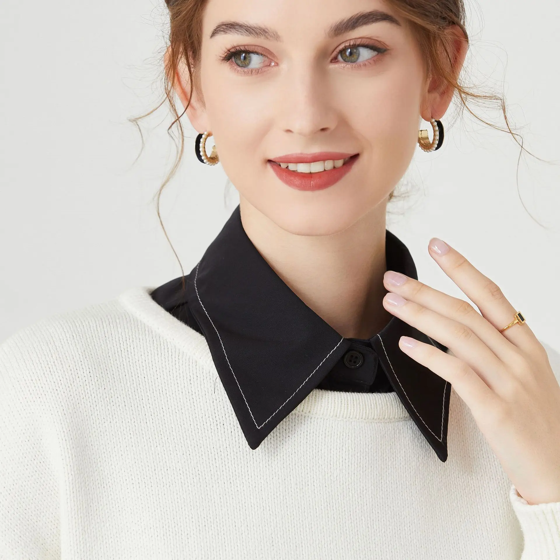 

White/Black Lapels Fake Collars Shawl for Women Shirt Solid Half-shirt False Collar Ladies Detachable Collar Sweater Faux Col