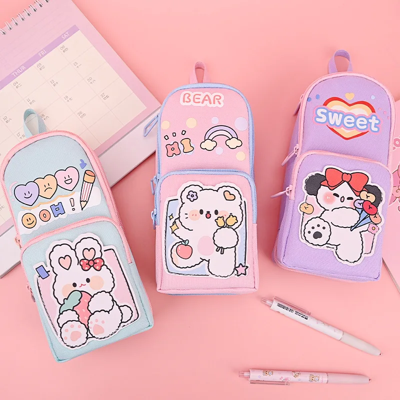 Astuccio portapenne tipo zainetto di grande capacità astuccio portapenne in tela Kawaii coreano per bambini bambini cancelleria per studenti