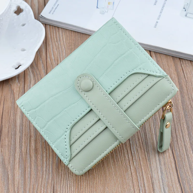 Fashion Women Wallet Soft PU Leather Short Money Bag Zipper Coin Purse Card Holder Solid Color Alligator Thin Clutch Wallet