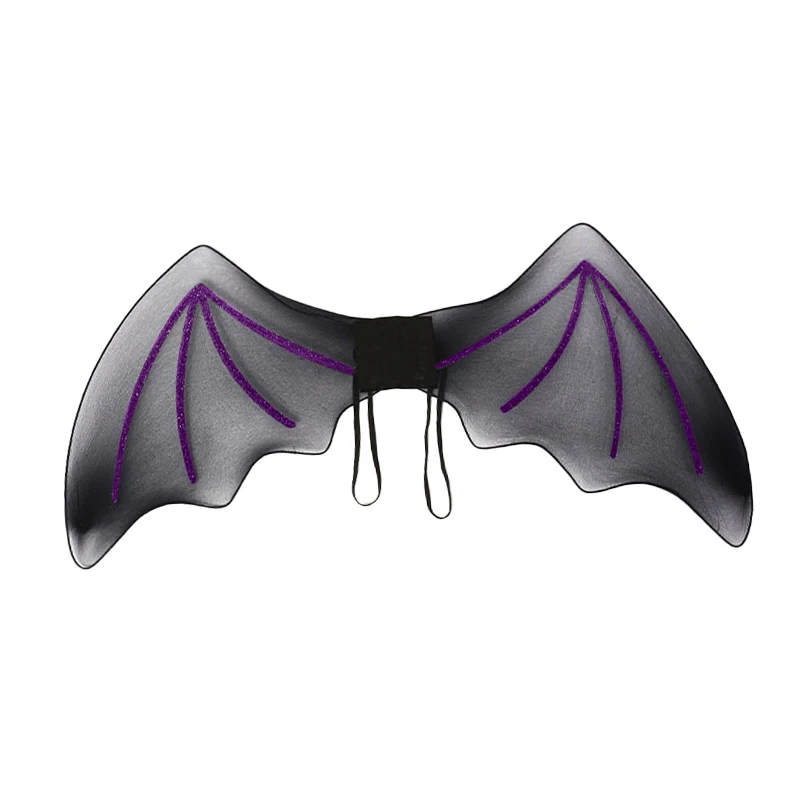 Black Bat Wings with Purple Glitter Halloween Devil Wings Masquerade Dress Up Party Props Bat Wings Demon Cosplay Accessories