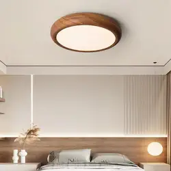 Modern Nordic circular LED ceiling light for bedrooms, living rooms, corridors, children's rooms, walnut colored ceiling light