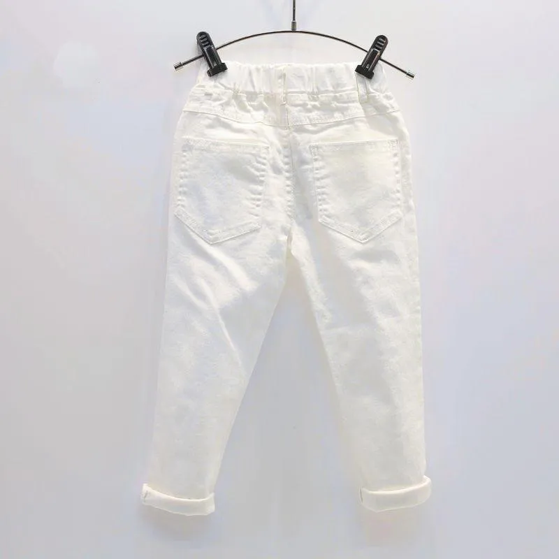 2024 autumn Baby girls Boy White Denim Jeans Pants Children's Ripped Trousers Kids Broken Toddler Leggings 2 3 4 5 6 7 Years