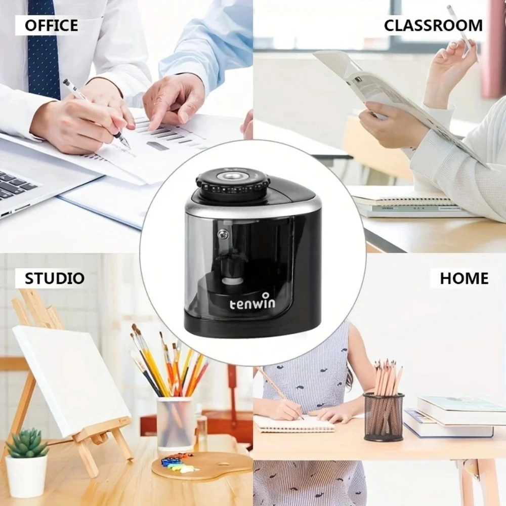 Electric Auto Pencil Sharpener for Students, Helical Steel Blade Sharpener for Artists, Colored Pencils for Kids and Adults